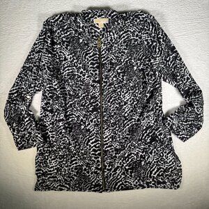 Michael Kors Women Animal Print Zip Front Top White/Black XL